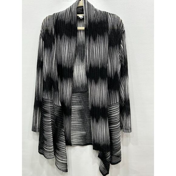 Chicos White & Black Travelers Wheat Mesh Open Front Cardigan Sweater Size 12/14 - Picture 3 of 9